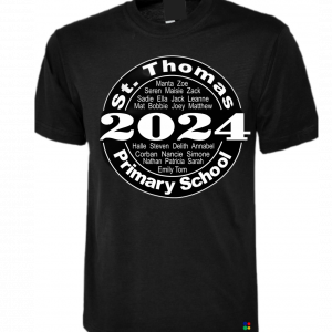School Leavers T-shirt with Names, Year within a Circle